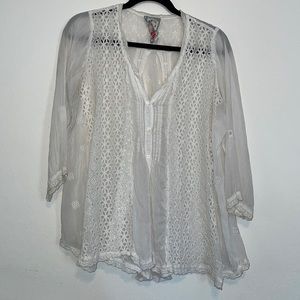 Flowy Flirty Ditsy Floral Eyelet Johnny Was Blouse